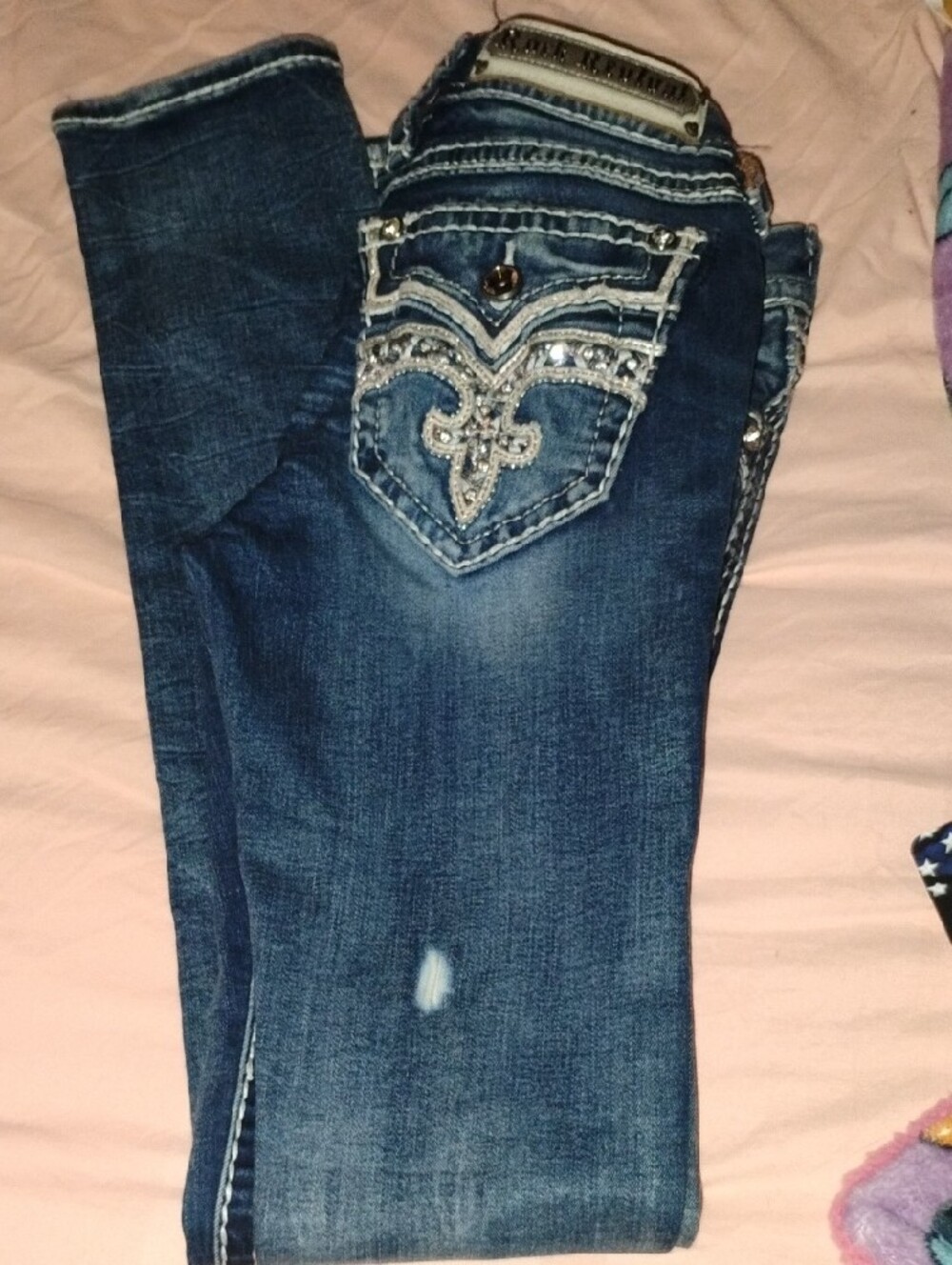 Rock Revival Women's Dark Blue Straight Leg Jeans with Embroidered Pockets - Picture 4 of 6